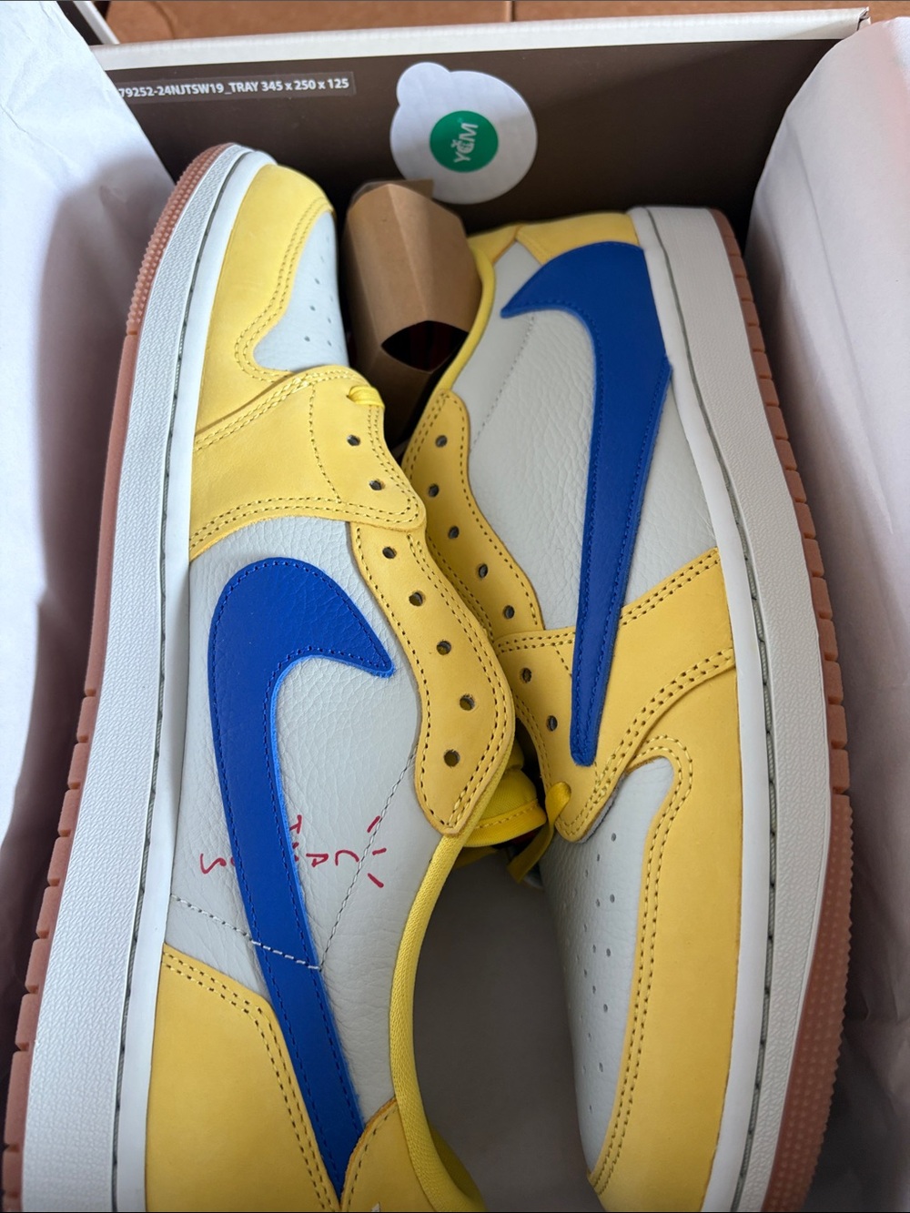 Women’s Canary and Blue Jordan 1 Low OG - Travis Scott’s